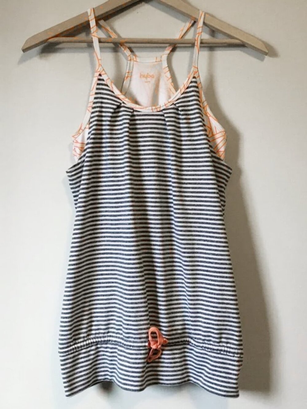 Hyba Grey & White Striped Racerback Tank Top Built-in Bra Shelf